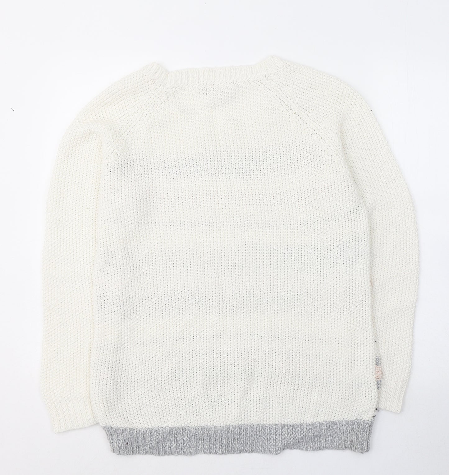 M&Co Womens White Round Neck Geometric Acrylic Pullover Jumper Size 16