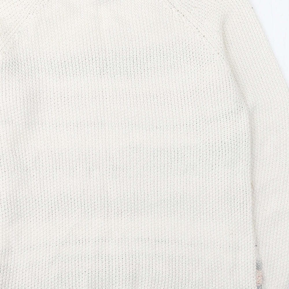M&Co Womens White Round Neck Geometric Acrylic Pullover Jumper Size 16