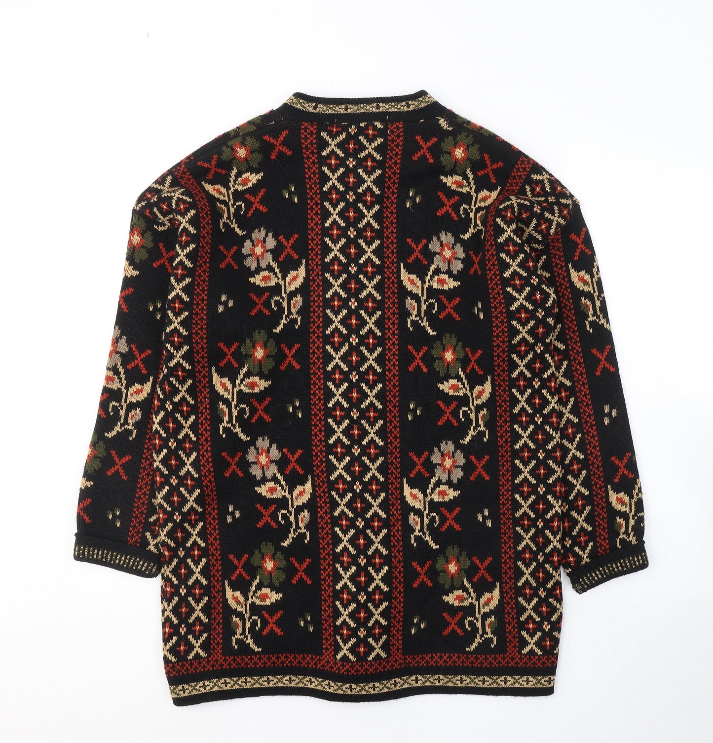 Cignal Womens Black Round Neck Geometric Acrylic Cardigan Jumper Size M