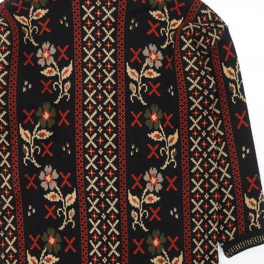 Cignal Womens Black Round Neck Geometric Acrylic Cardigan Jumper Size M