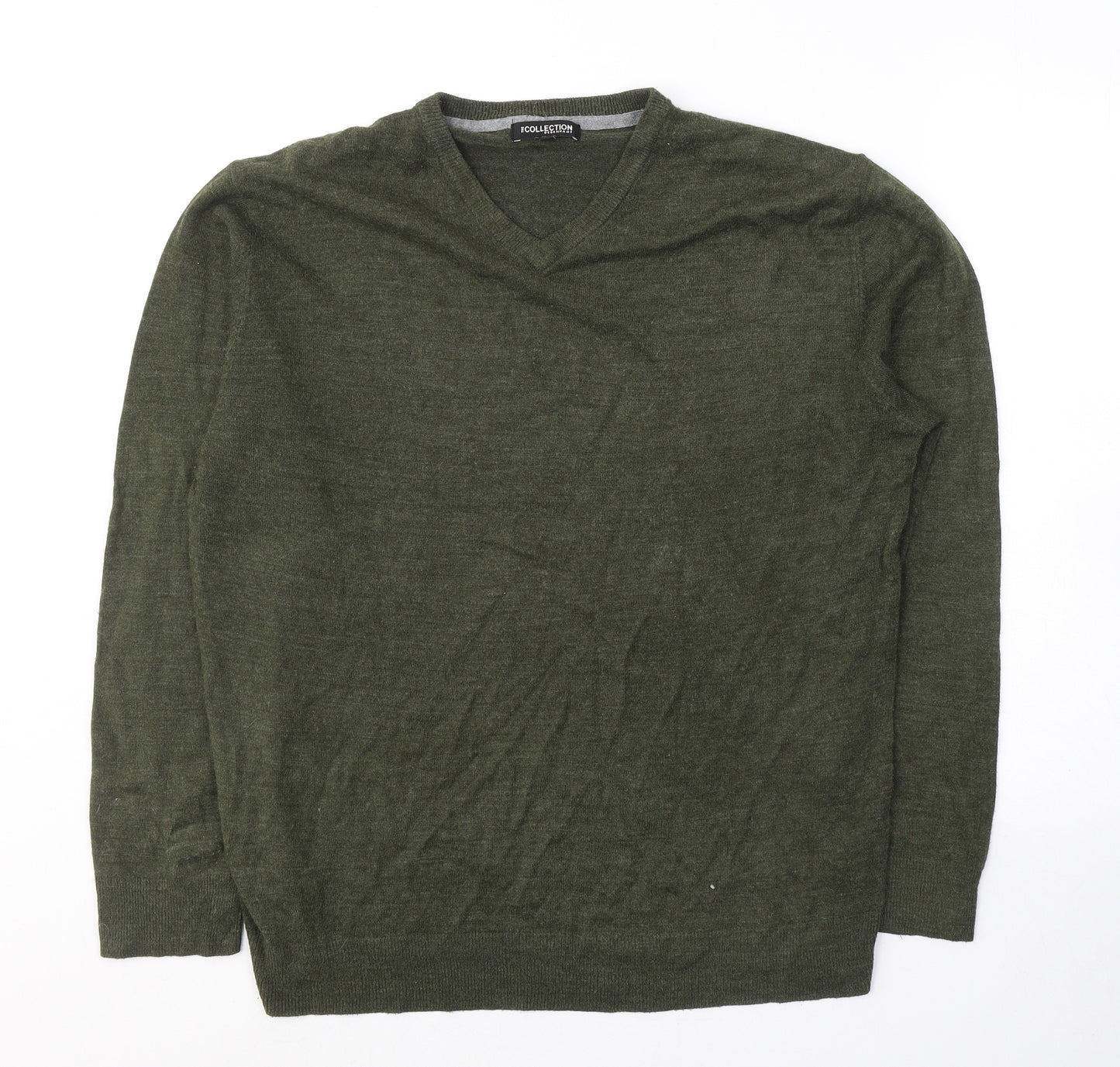 Debenhams Mens Green V-Neck  Acrylic Pullover Jumper Size L