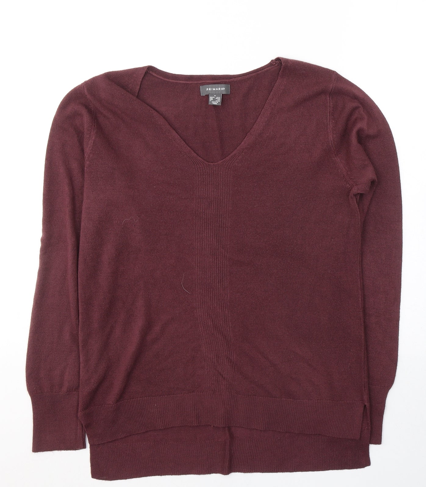 Primark Womens Red V-Neck  Acrylic Pullover Jumper Size 10