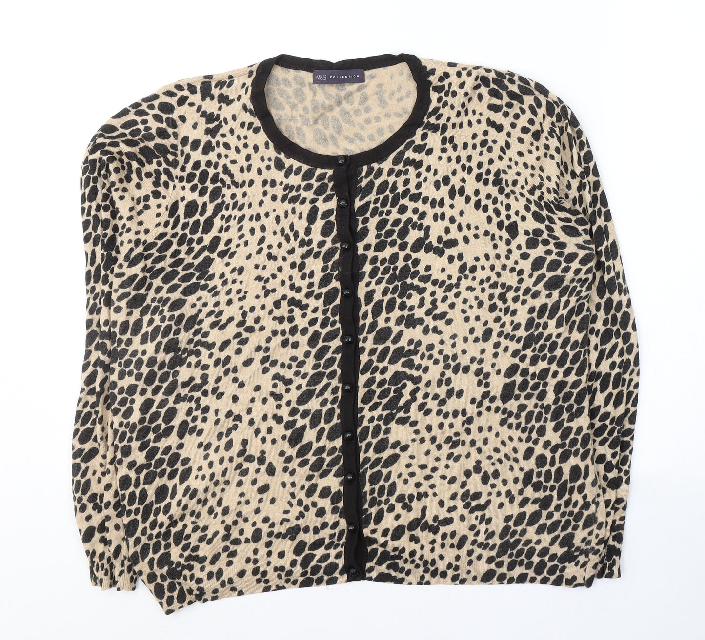 Marks and Spencer Womens Beige Round Neck Animal Print Acrylic Cardigan Jumper Size M