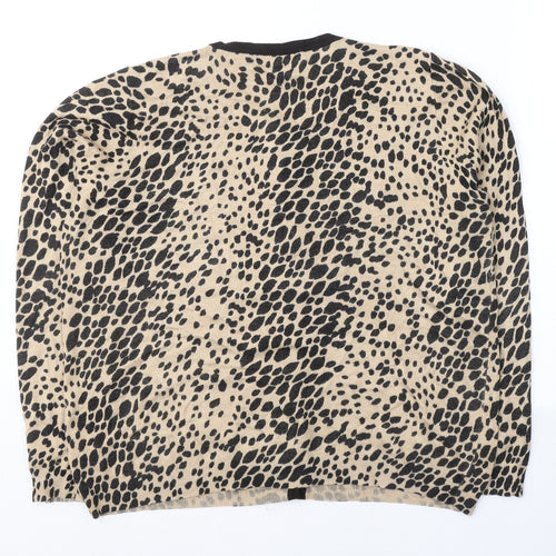 Marks and Spencer Womens Beige Round Neck Animal Print Acrylic Cardigan Jumper Size M