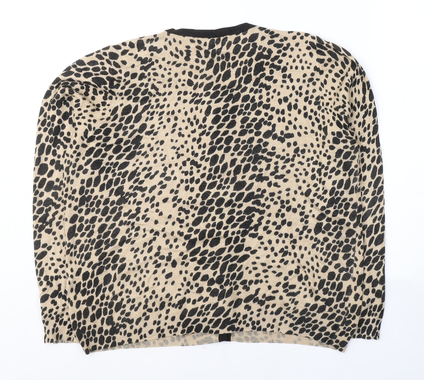 Marks and Spencer Womens Beige Round Neck Animal Print Acrylic Cardigan Jumper Size M