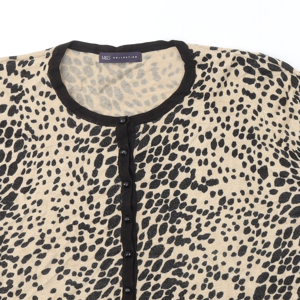 Marks and Spencer Womens Beige Round Neck Animal Print Acrylic Cardigan Jumper Size M