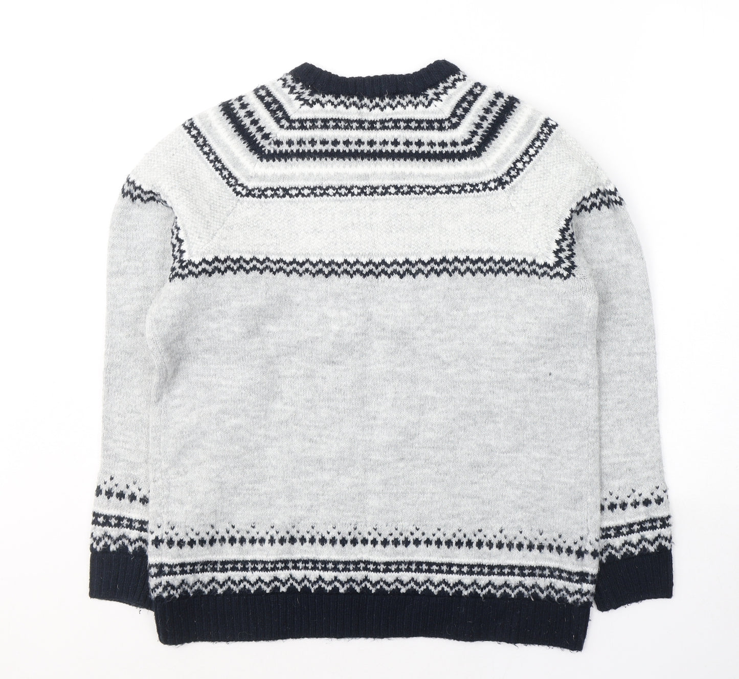 ESMARA Womens Grey Round Neck Fair Isle Acrylic Pullover Jumper Size 12