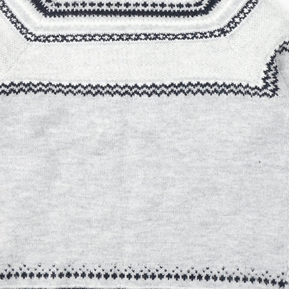 ESMARA Womens Grey Round Neck Fair Isle Acrylic Pullover Jumper Size 12