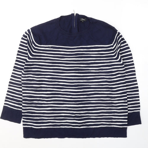 Emreco Womens Blue Round Neck Striped Cotton Pullover Jumper Size 20