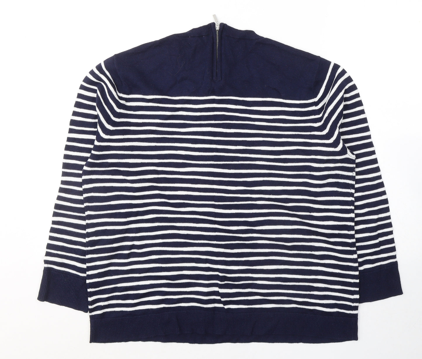 Emreco Womens Blue Round Neck Striped Cotton Pullover Jumper Size 20