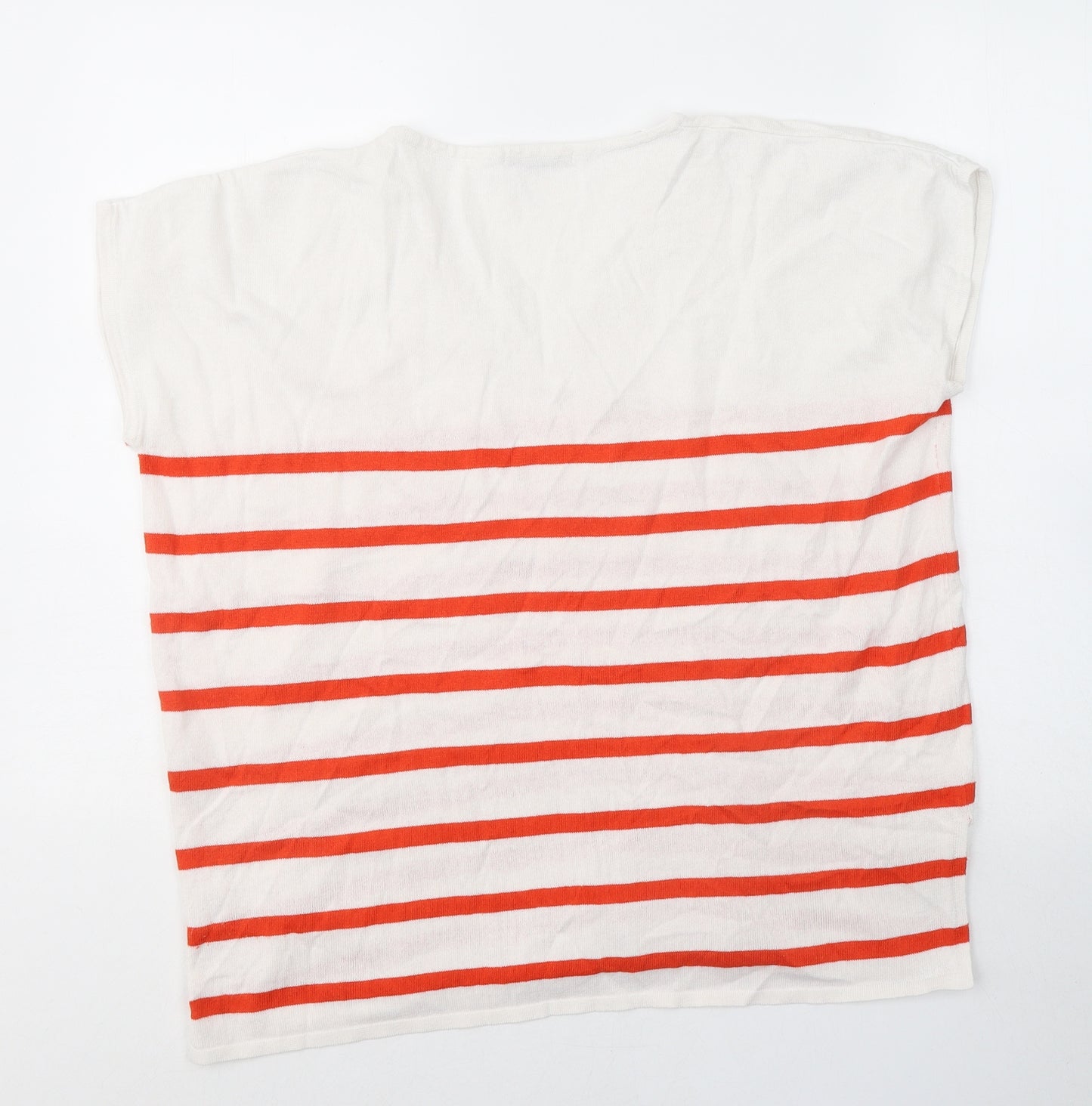 TU Womens White Striped Viscose Basic T-Shirt Size 14 V-Neck
