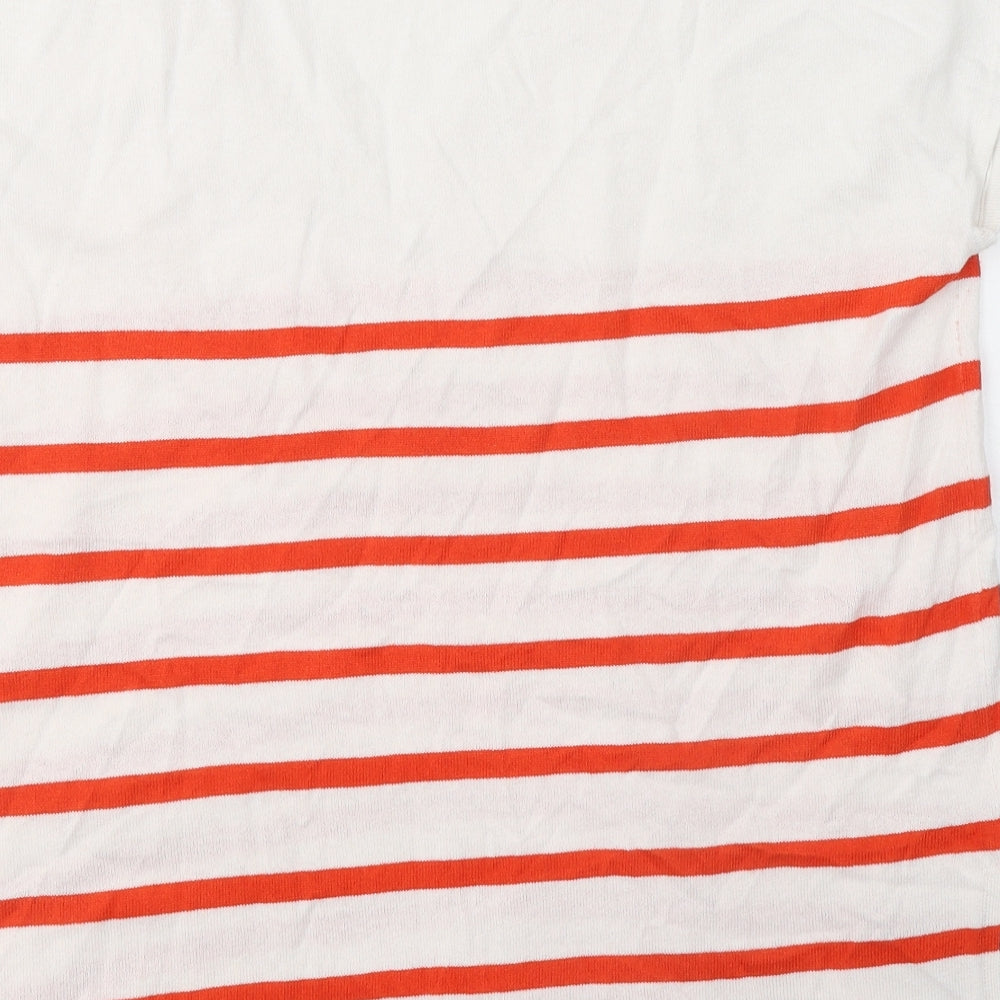 TU Womens White Striped Viscose Basic T-Shirt Size 14 V-Neck