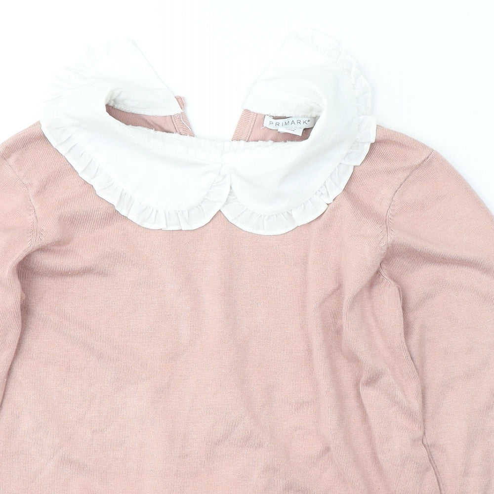 Primark Girls Pink  Viscose Basic Blouse Size 10-11 Years Collared Pullover