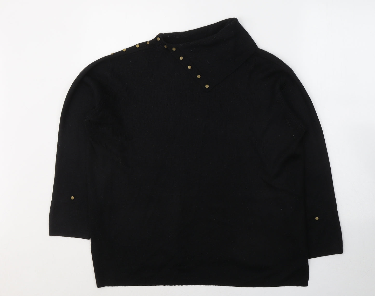 Preworn Womens Black  Wool Jersey Blouse Size 14 Roll Neck