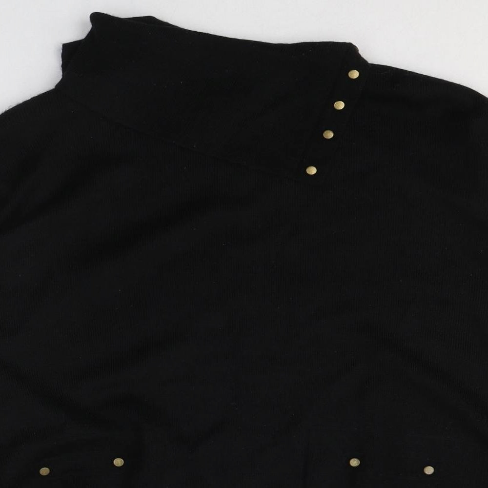 Preworn Womens Black  Wool Jersey Blouse Size 14 Roll Neck