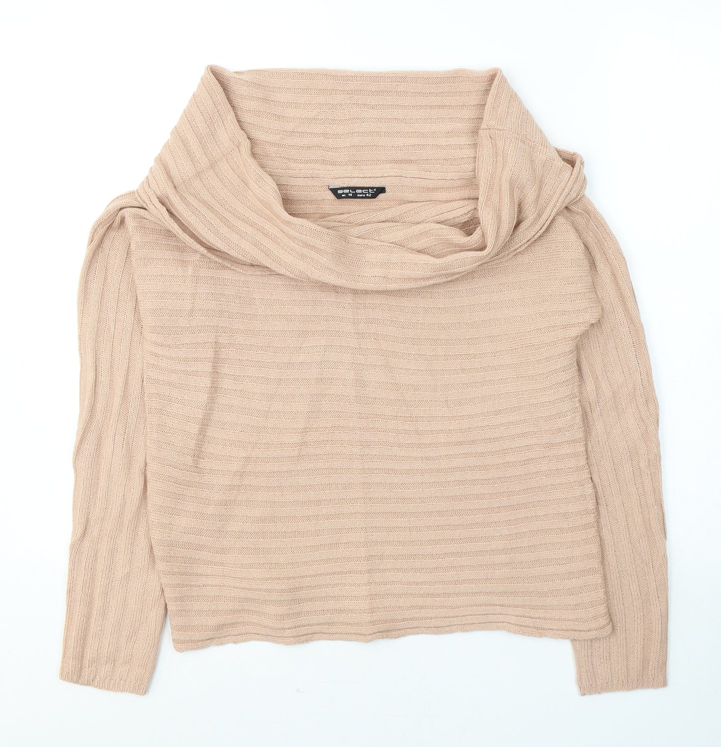 Selected Womens Beige Roll Neck  Acrylic Pullover Jumper Size 14