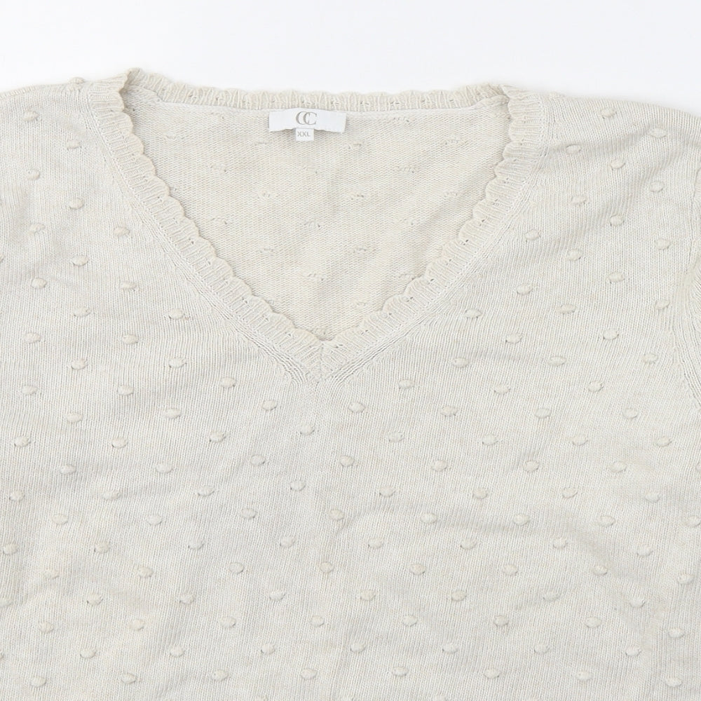 CC Womens Beige V-Neck  Cotton Pullover Jumper Size 2XL