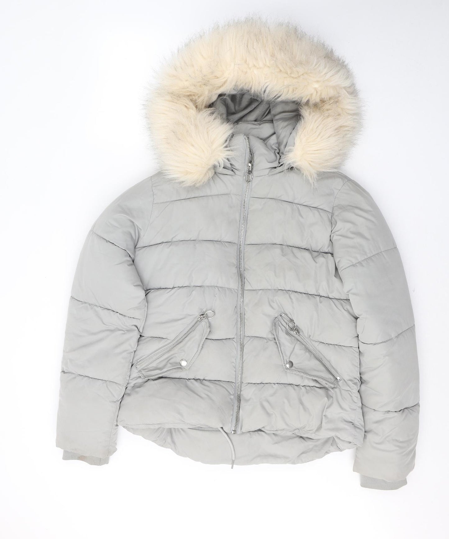 Topshop Womens Grey   Puffer Jacket Coat Size 12  Zip