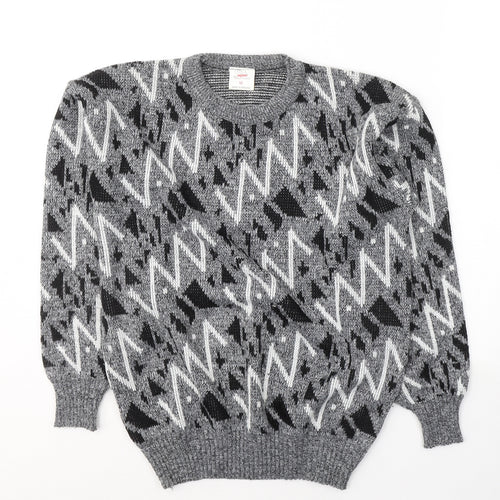 Magnum Womens Grey Round Neck Geometric Acrylic Pullover Jumper Size M