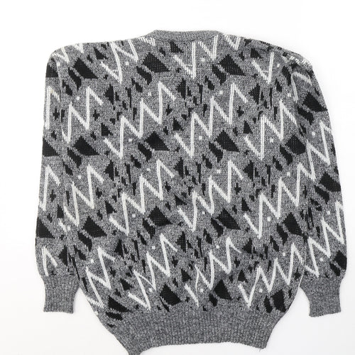 Magnum Womens Grey Round Neck Geometric Acrylic Pullover Jumper Size M