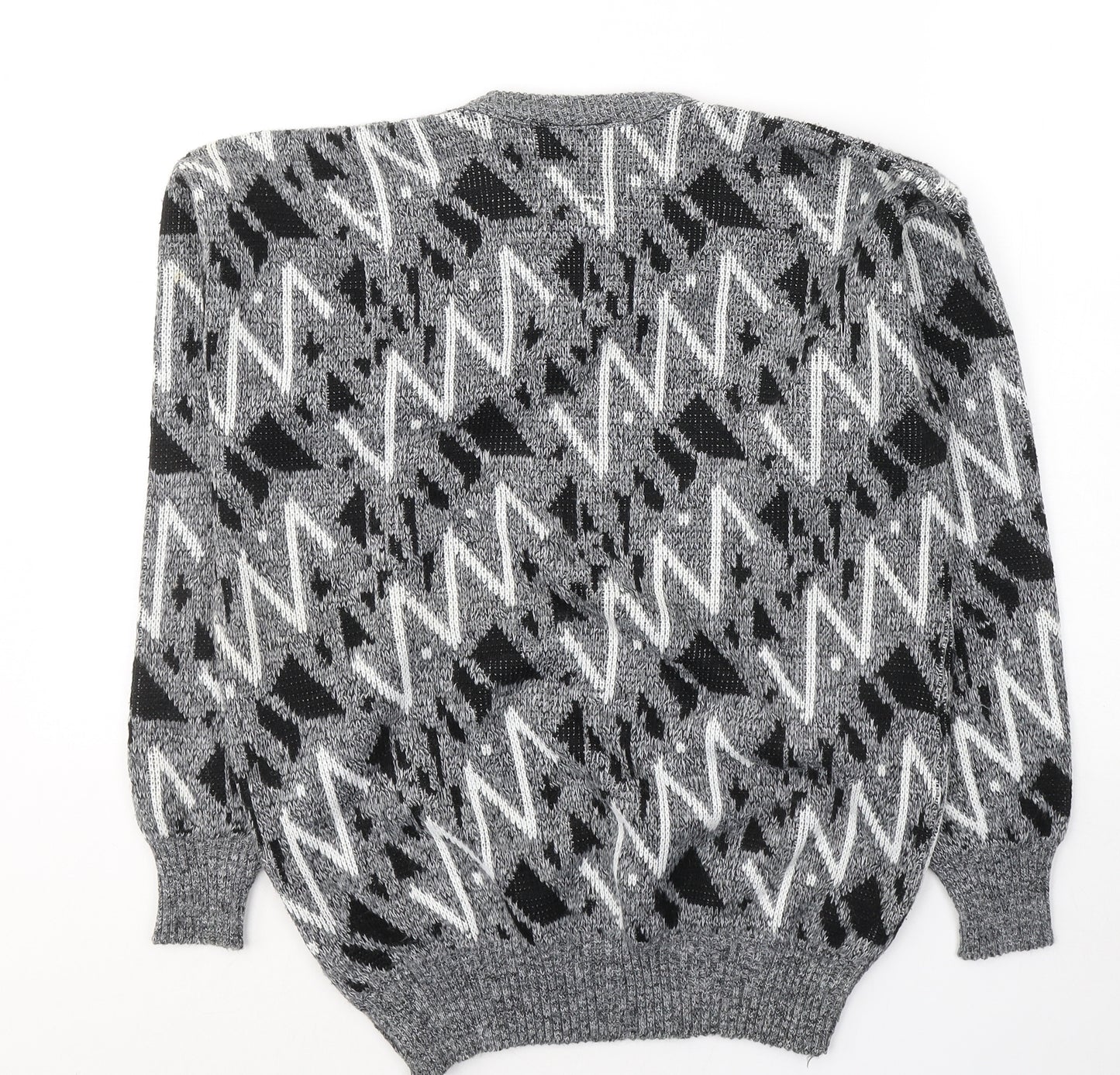 Magnum Womens Grey Round Neck Geometric Acrylic Pullover Jumper Size M