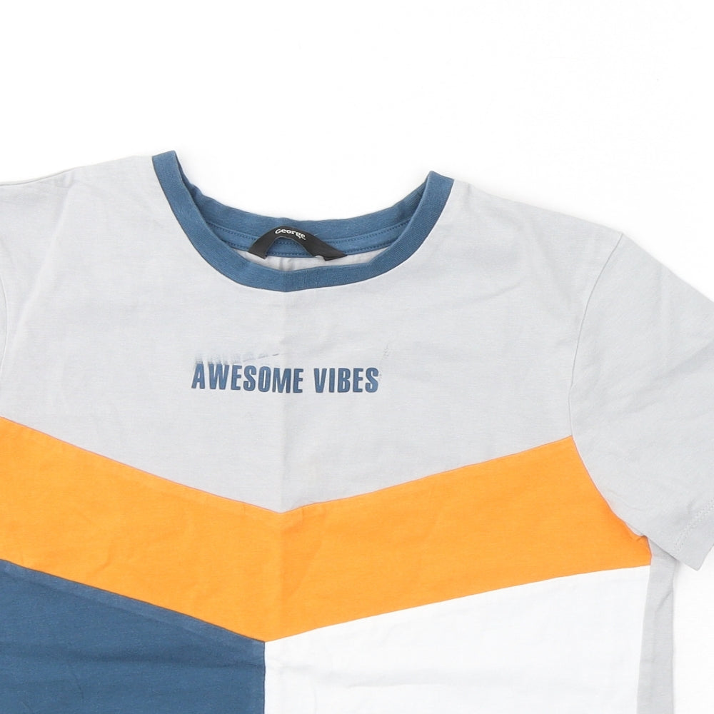 George  Boys Grey Colourblock Cotton Basic T-Shirt Size 10-11 Years Round Neck Pullover - Awesome Vibes