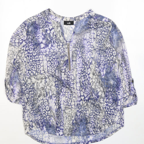 Wallis Womens Blue Geometric Polyester Basic Blouse Size L Round Neck