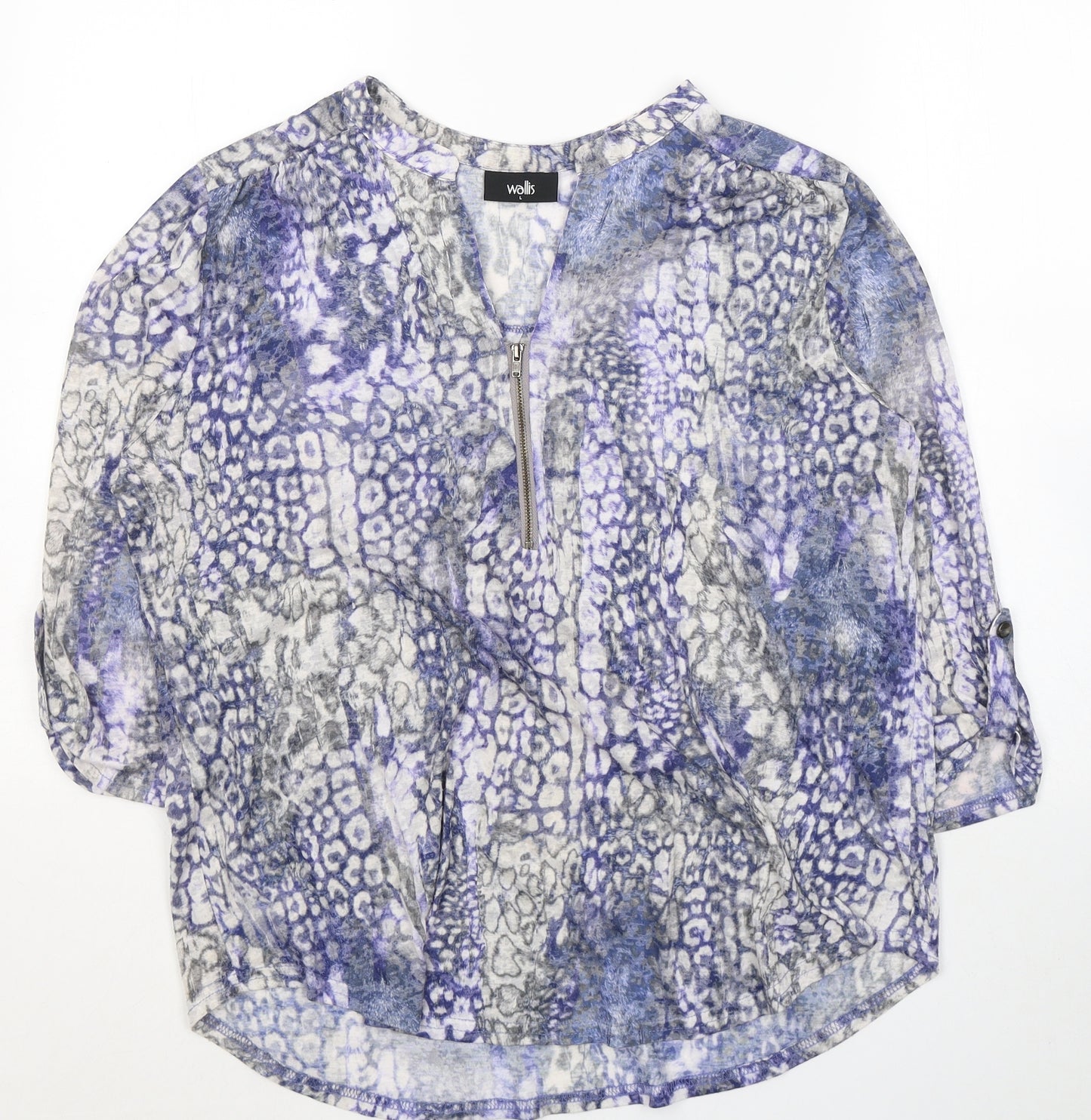Wallis Womens Blue Geometric Polyester Basic Blouse Size L Round Neck