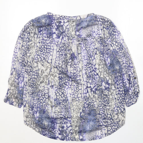 Wallis Womens Blue Geometric Polyester Basic Blouse Size L Round Neck