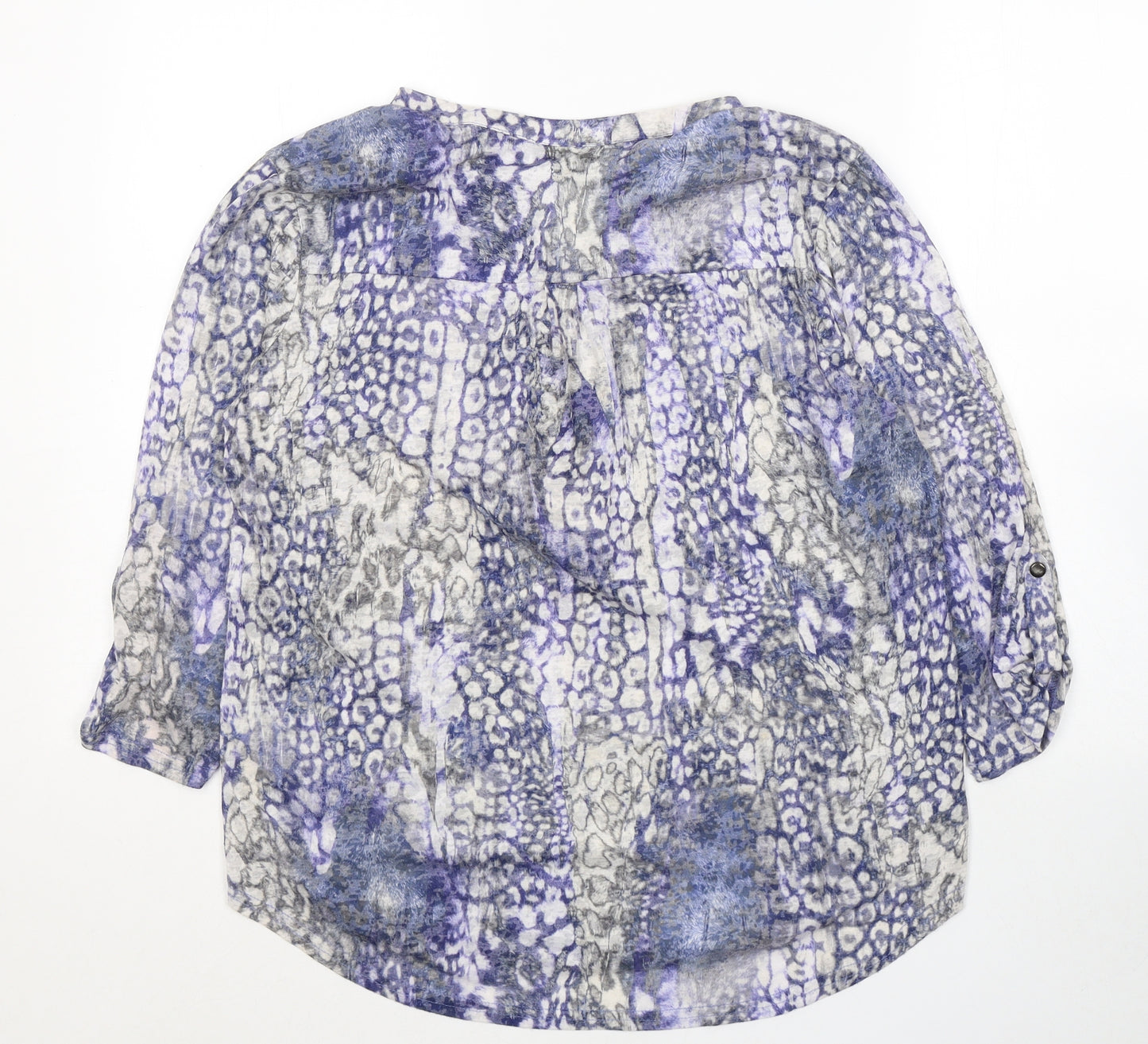 Wallis Womens Blue Geometric Polyester Basic Blouse Size L Round Neck