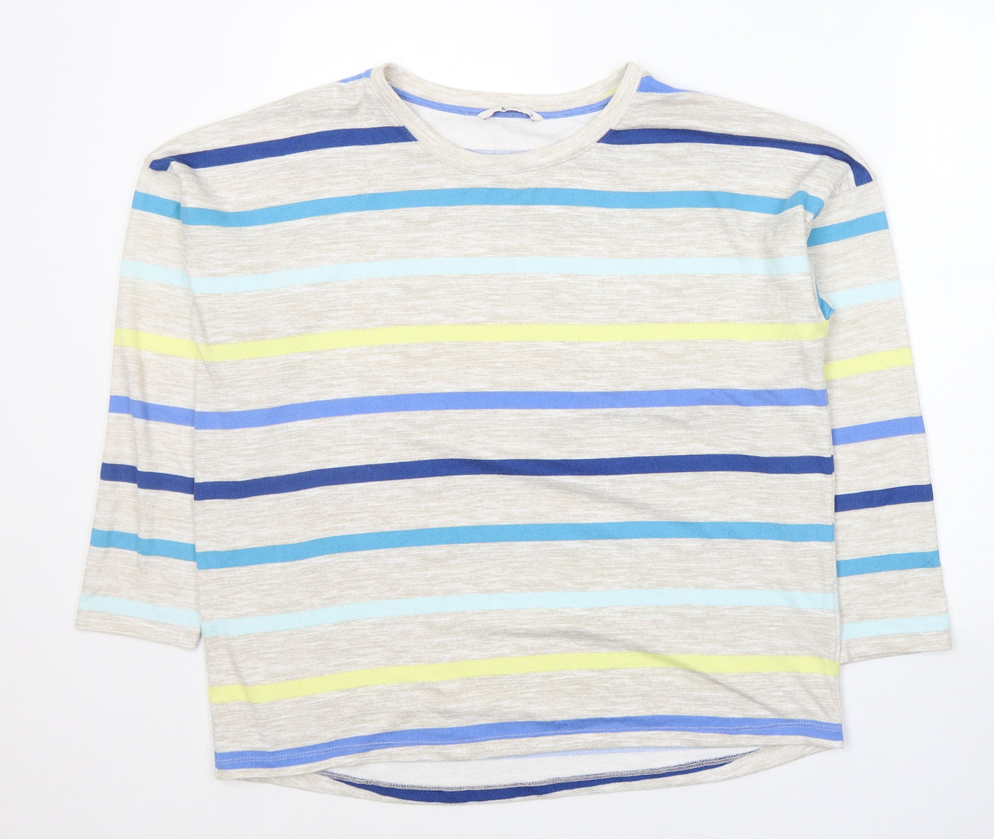 TU Womens Beige Round Neck Striped Polyester Pullover Jumper Size 16