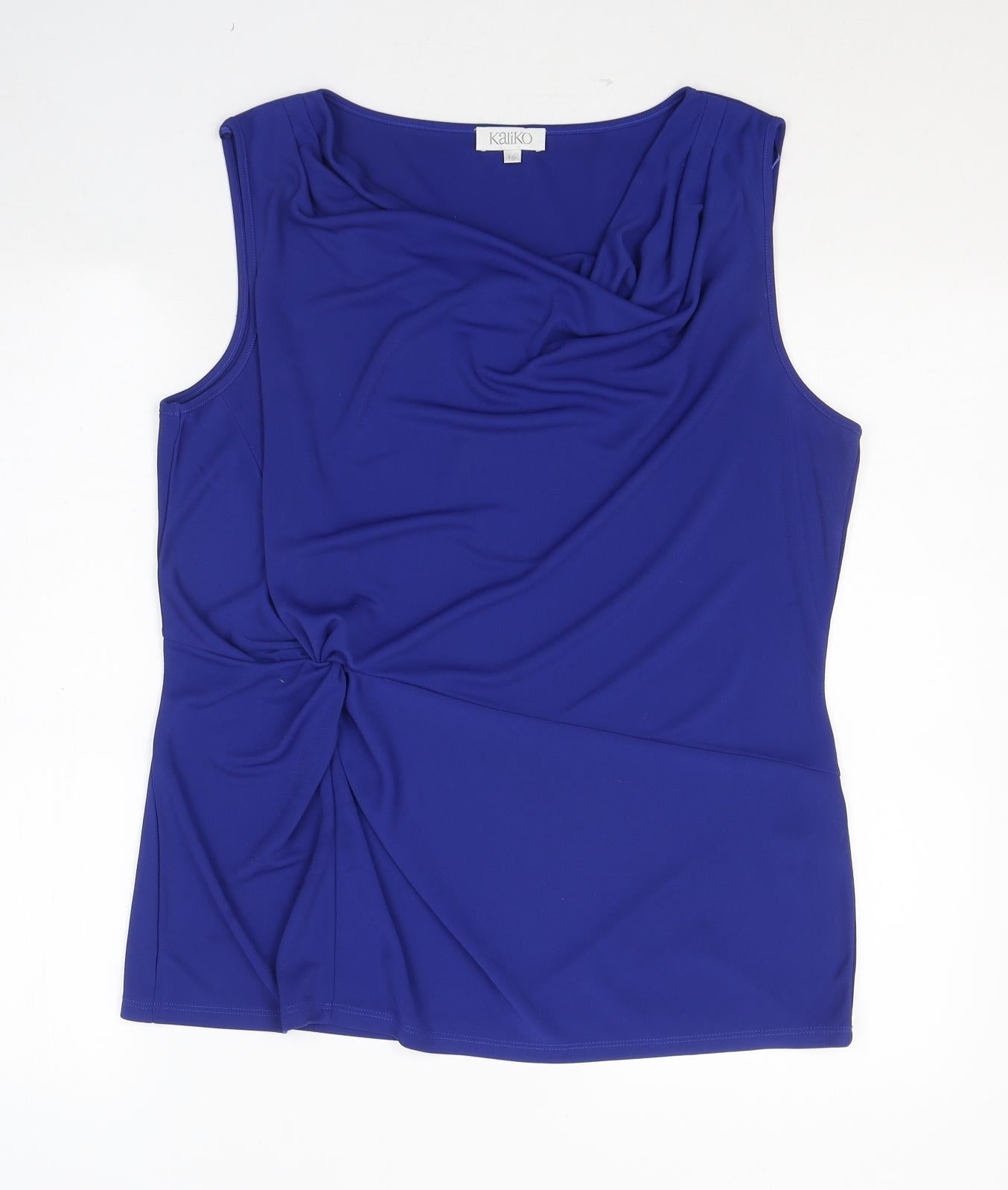 Kaliko Womens Blue  Polyester Basic Blouse Size 16 Round Neck