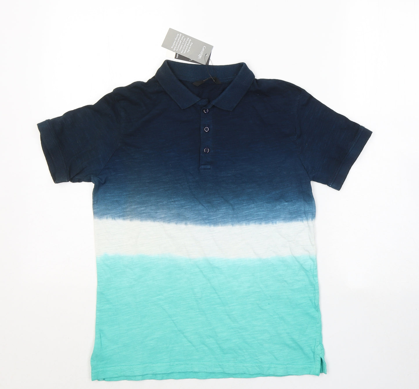 George Boys Blue Colourblock Cotton Basic Polo Size 11-12 Years Collared Pullover