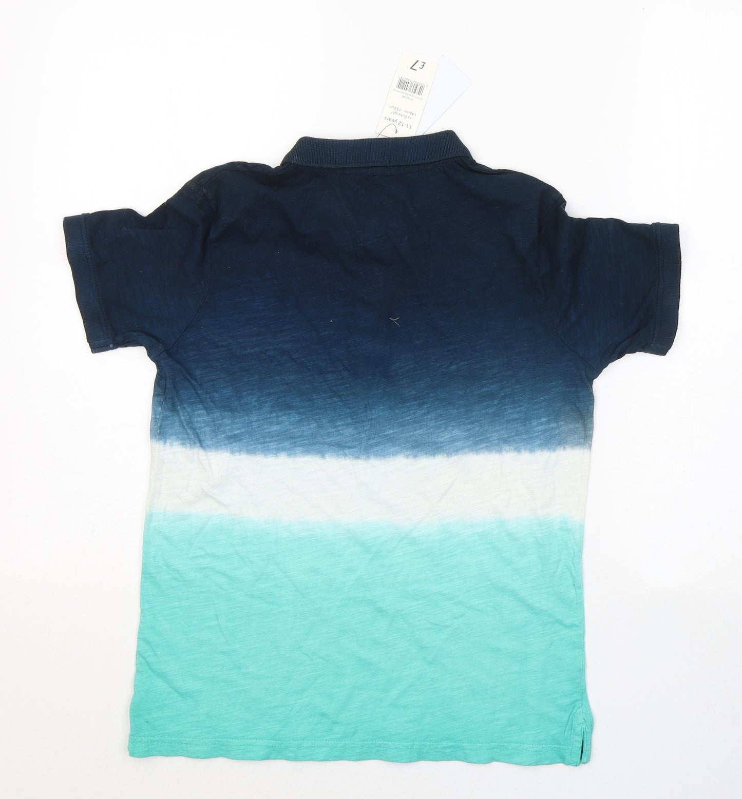 George Boys Blue Colourblock Cotton Basic Polo Size 11-12 Years Collared Pullover