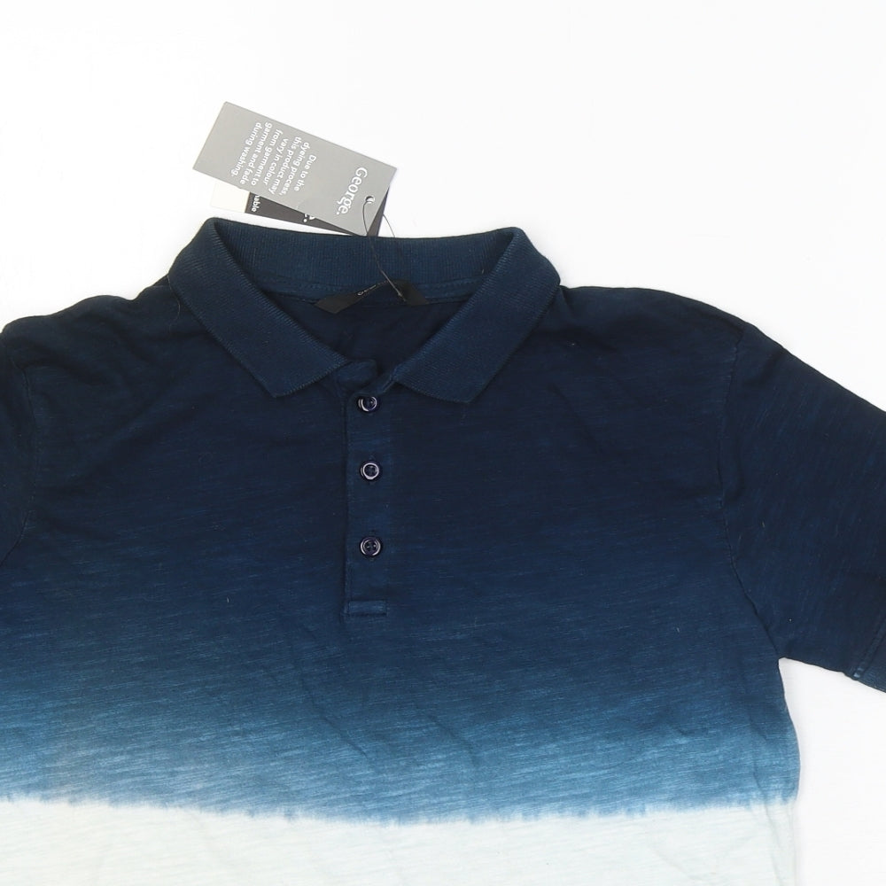 George Boys Blue Colourblock Cotton Basic Polo Size 11-12 Years Collared Pullover
