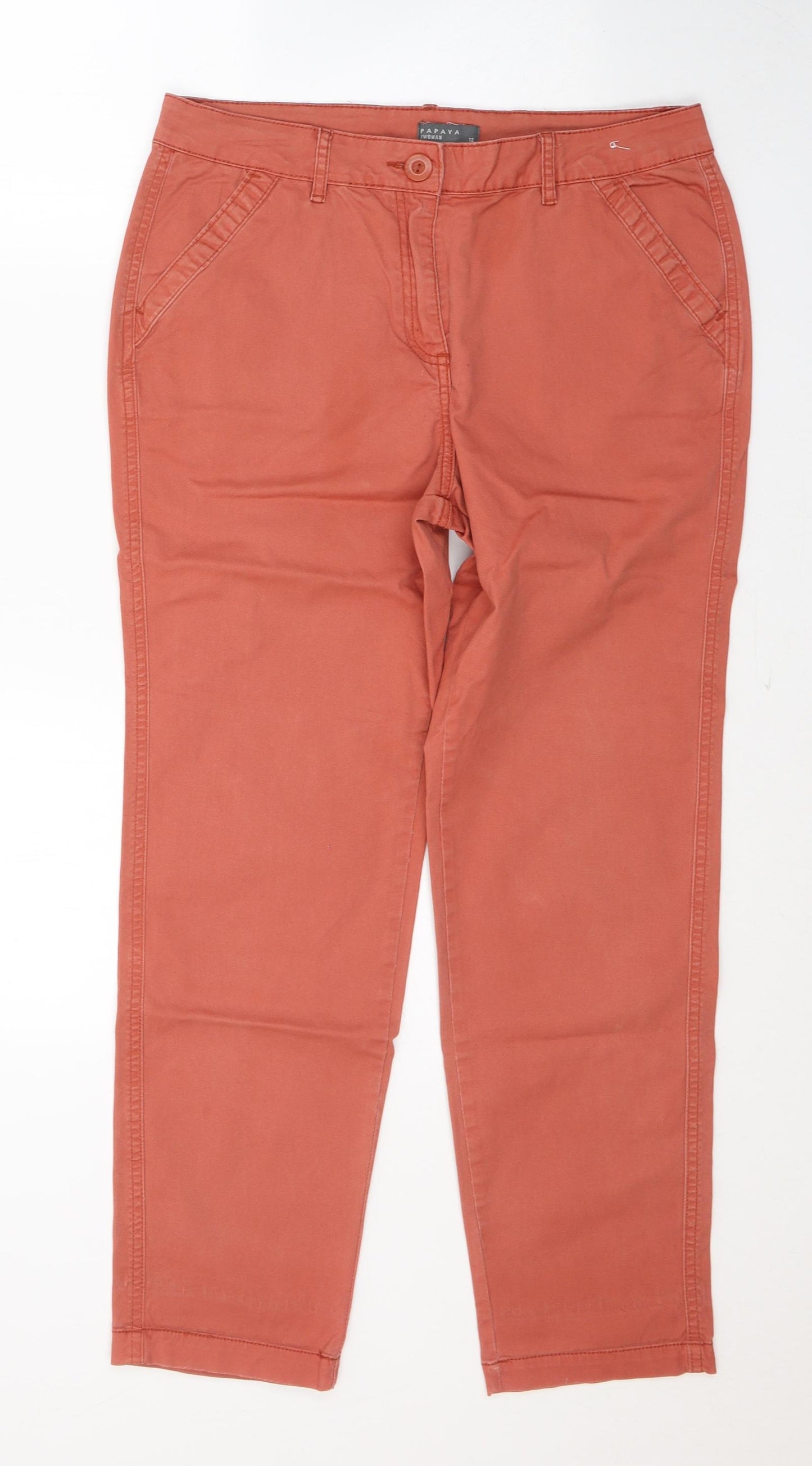 Papaya Womens Orange  Cotton Straight Jeans Size 12 L26 in Regular Button