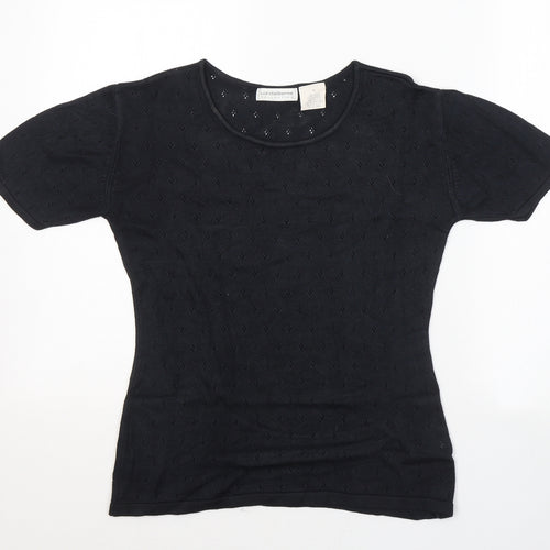 Liz Claiborne Womens Black Geometric Cotton Jersey T-Shirt Size M Round Neck