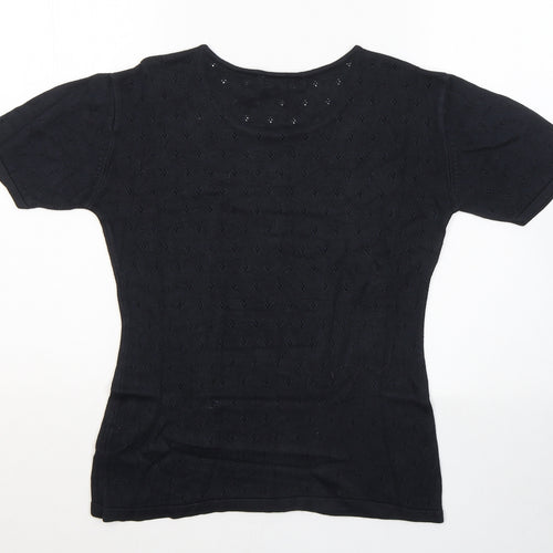 Liz Claiborne Womens Black Geometric Cotton Jersey T-Shirt Size M Round Neck