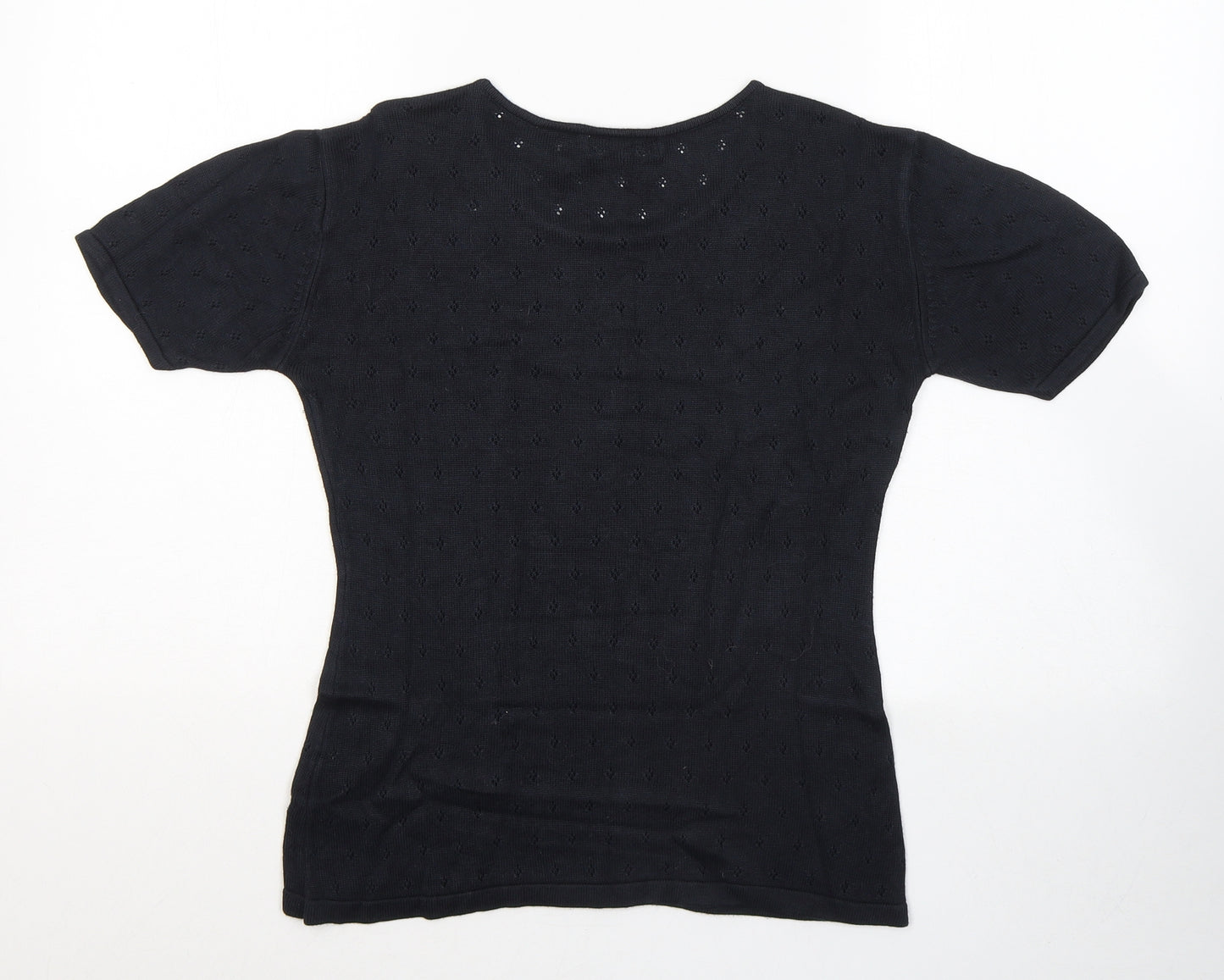 Liz Claiborne Womens Black Geometric Cotton Jersey T-Shirt Size M Round Neck