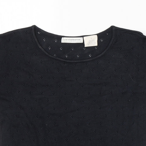 Liz Claiborne Womens Black Geometric Cotton Jersey T-Shirt Size M Round Neck