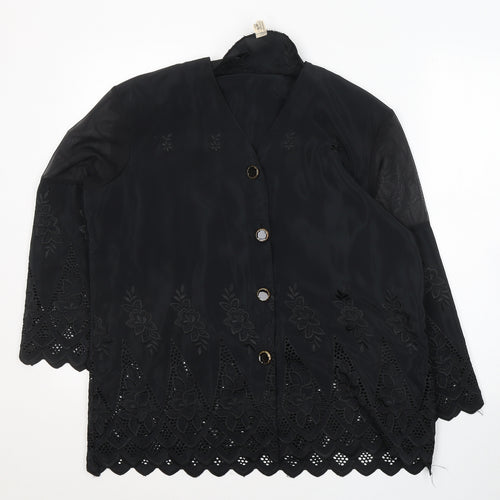Preworn Womens Black Floral Polyester Basic Button-Up One Size Collared