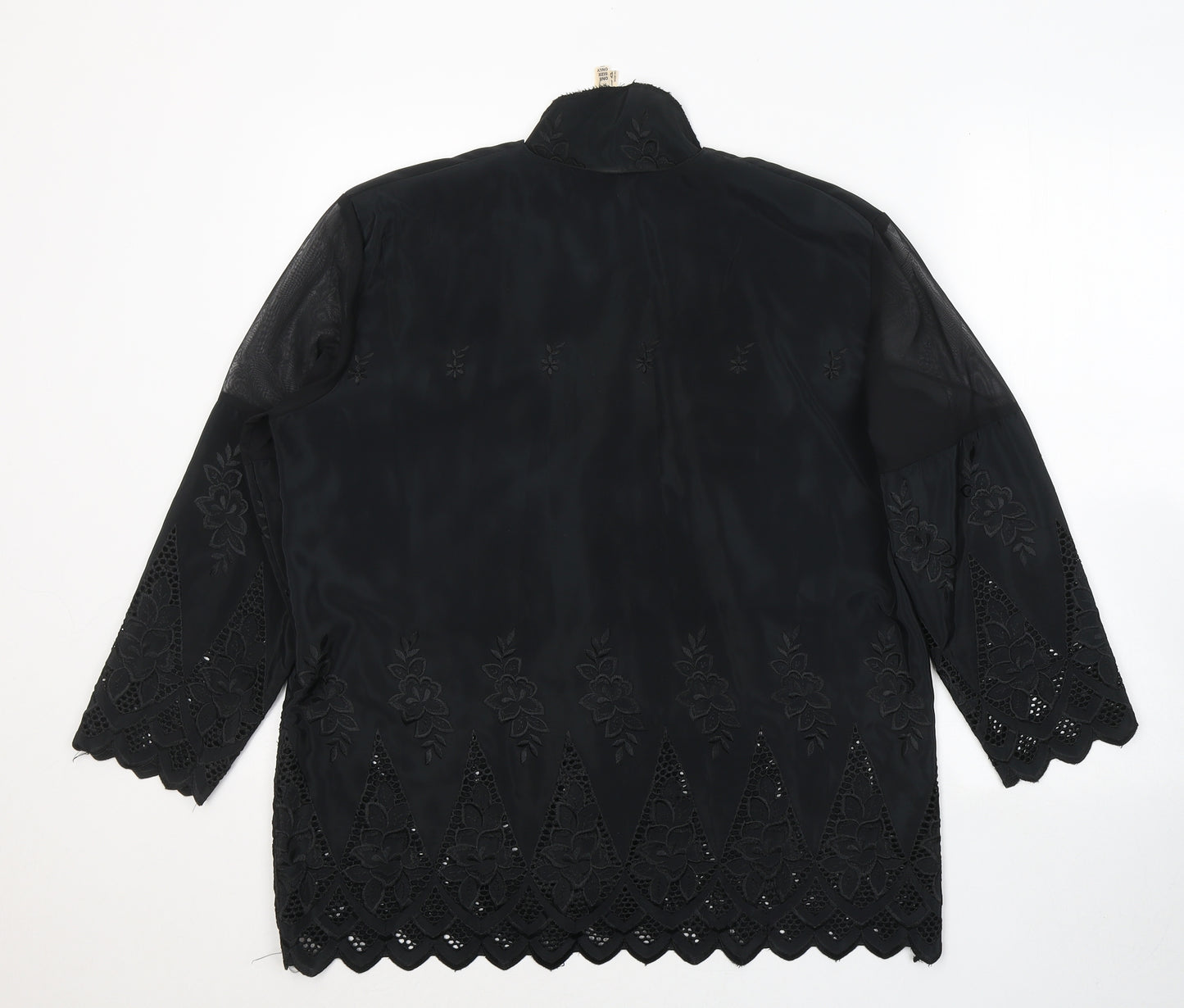 Preworn Womens Black Floral Polyester Basic Button-Up One Size Collared