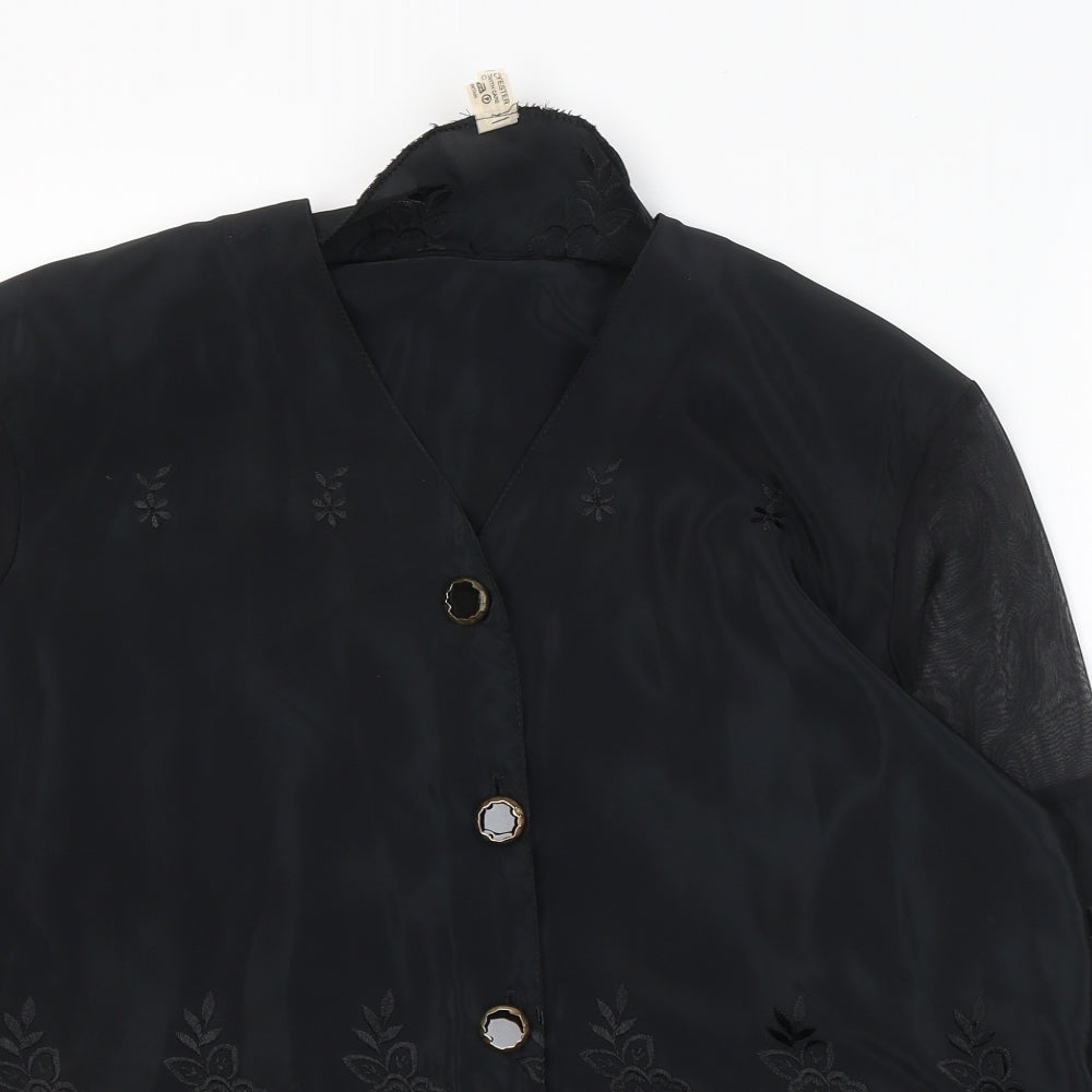 Preworn Womens Black Floral Polyester Basic Button-Up One Size Collared