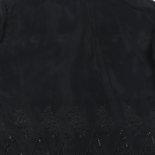 Preworn Womens Black Floral Polyester Basic Button-Up One Size Collared