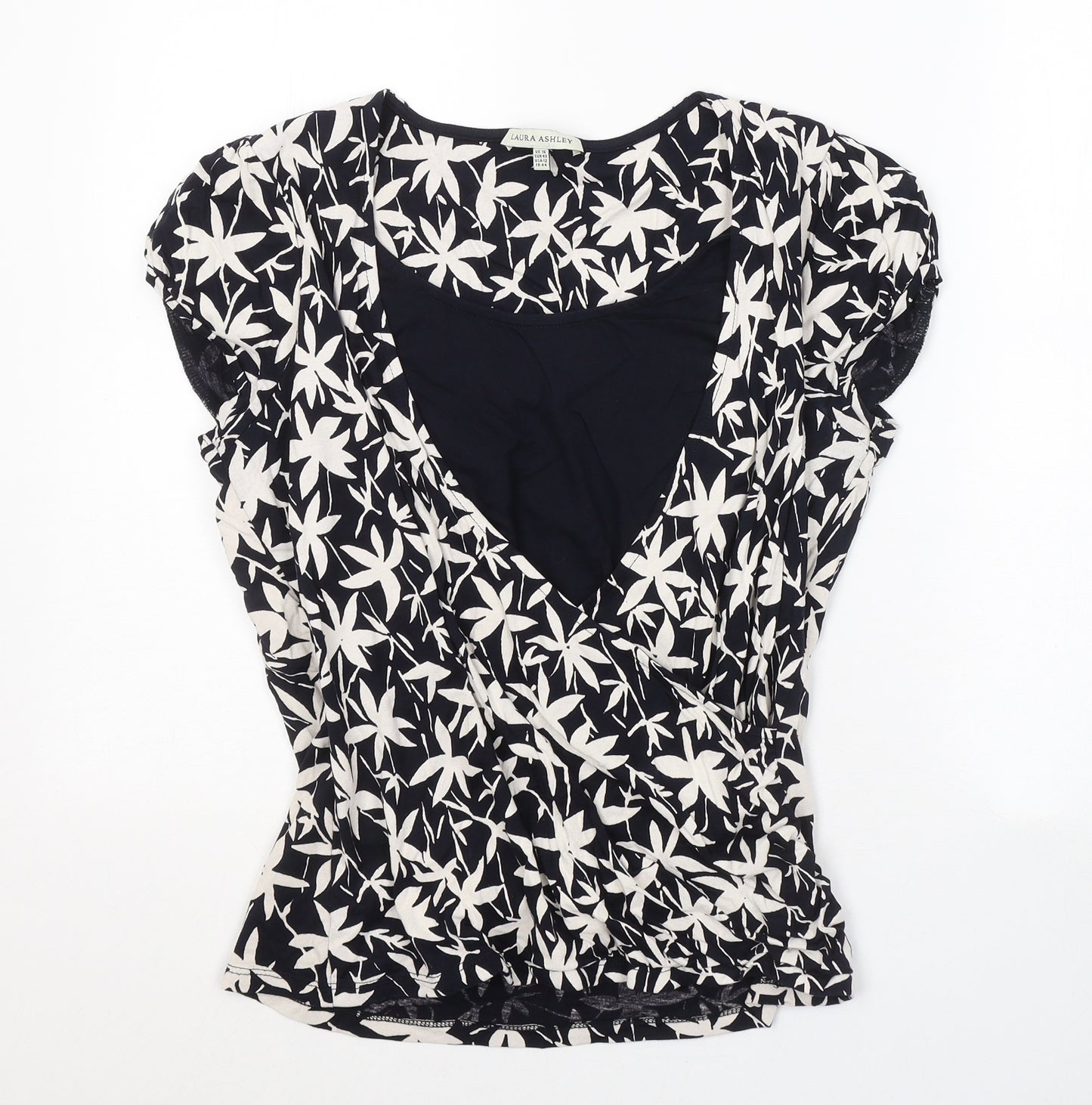 Laura Ashley Womens Blue Floral Cotton Basic T-Shirt Size 16 Scoop Neck