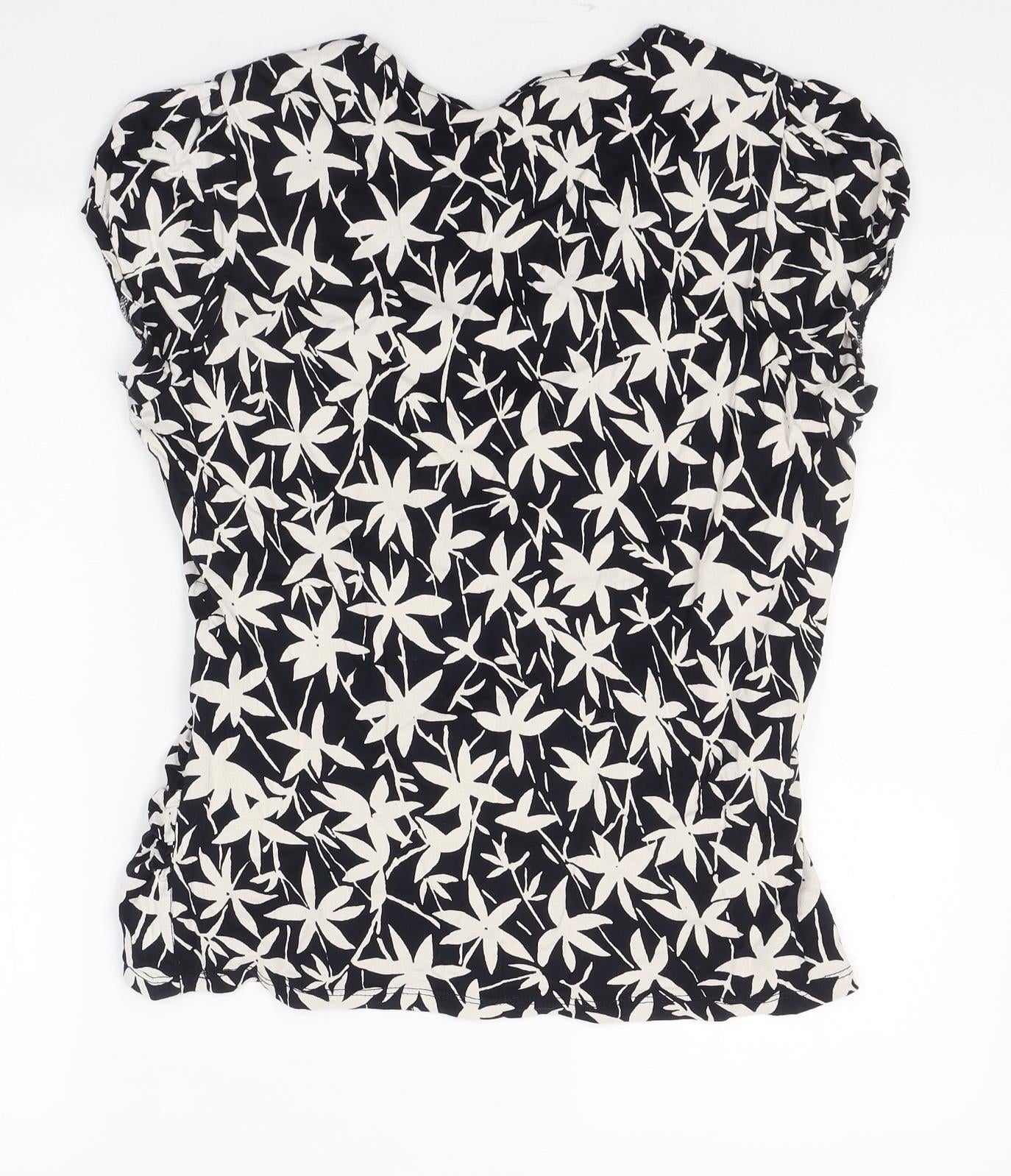 Laura Ashley Womens Blue Floral Cotton Basic T-Shirt Size 16 Scoop Neck