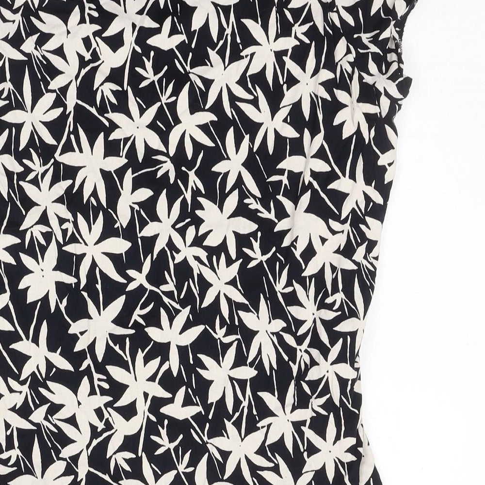 Laura Ashley Womens Blue Floral Cotton Basic T-Shirt Size 16 Scoop Neck