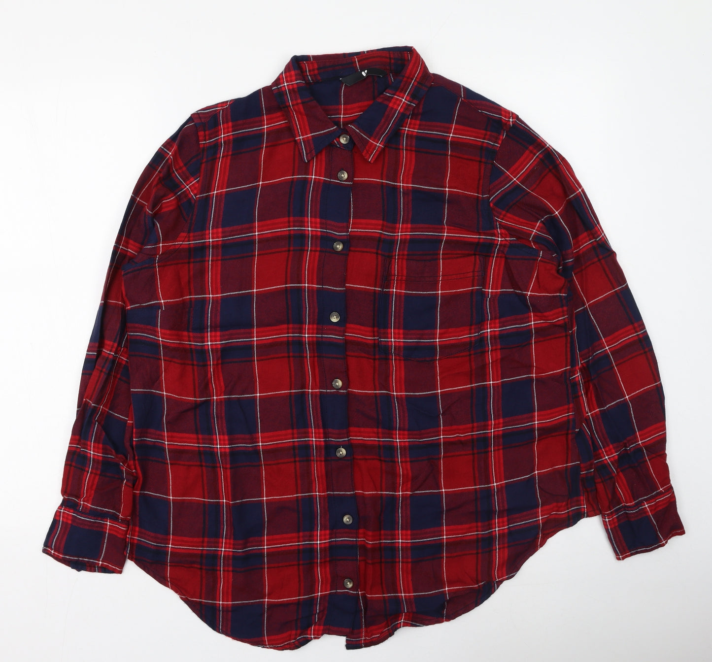 Very  Womens Multicoloured Plaid Viscose Basic Button-Up Size 16 Collared