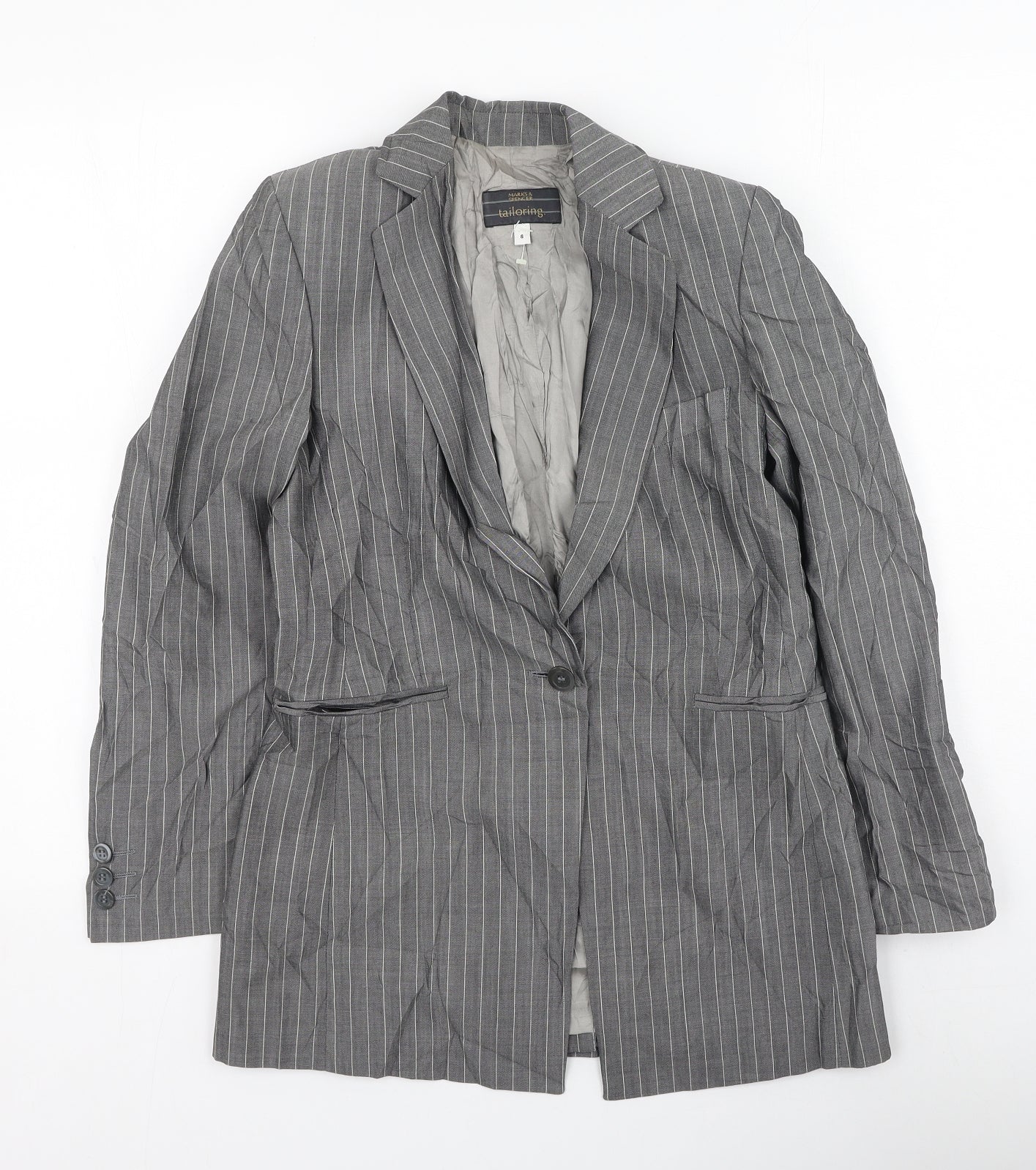 Marks and Spencer Womens Grey Striped  Jacket  Size 8