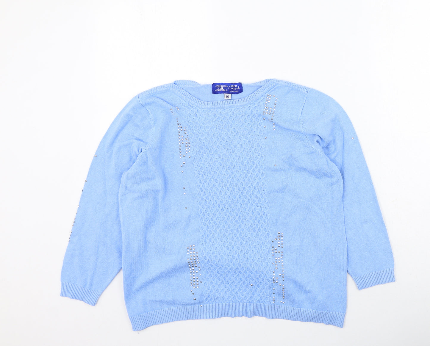Paco Coastal Womens Blue Round Neck  Viscose Pullover Jumper Size 16